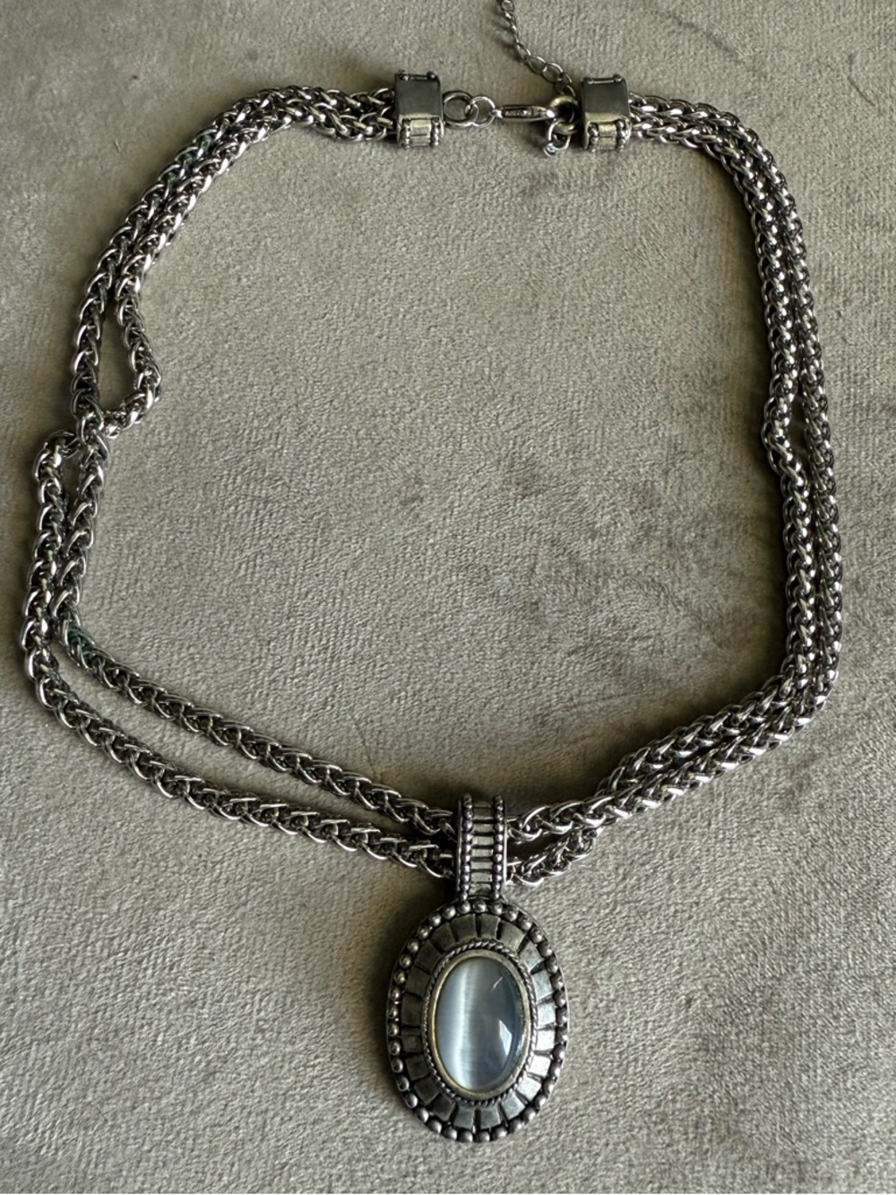 Silver-Tone Pendant Necklace with Oval Moonstone - Women Jewelry